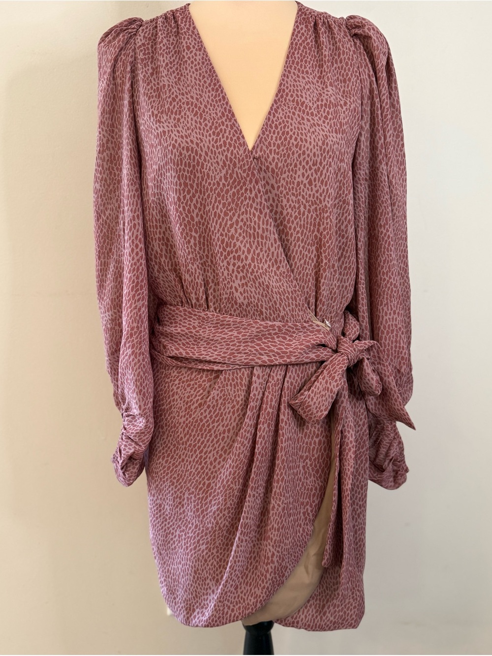 Dress Forum rose & blush pink wrap midi dress cheetah print SZ SM